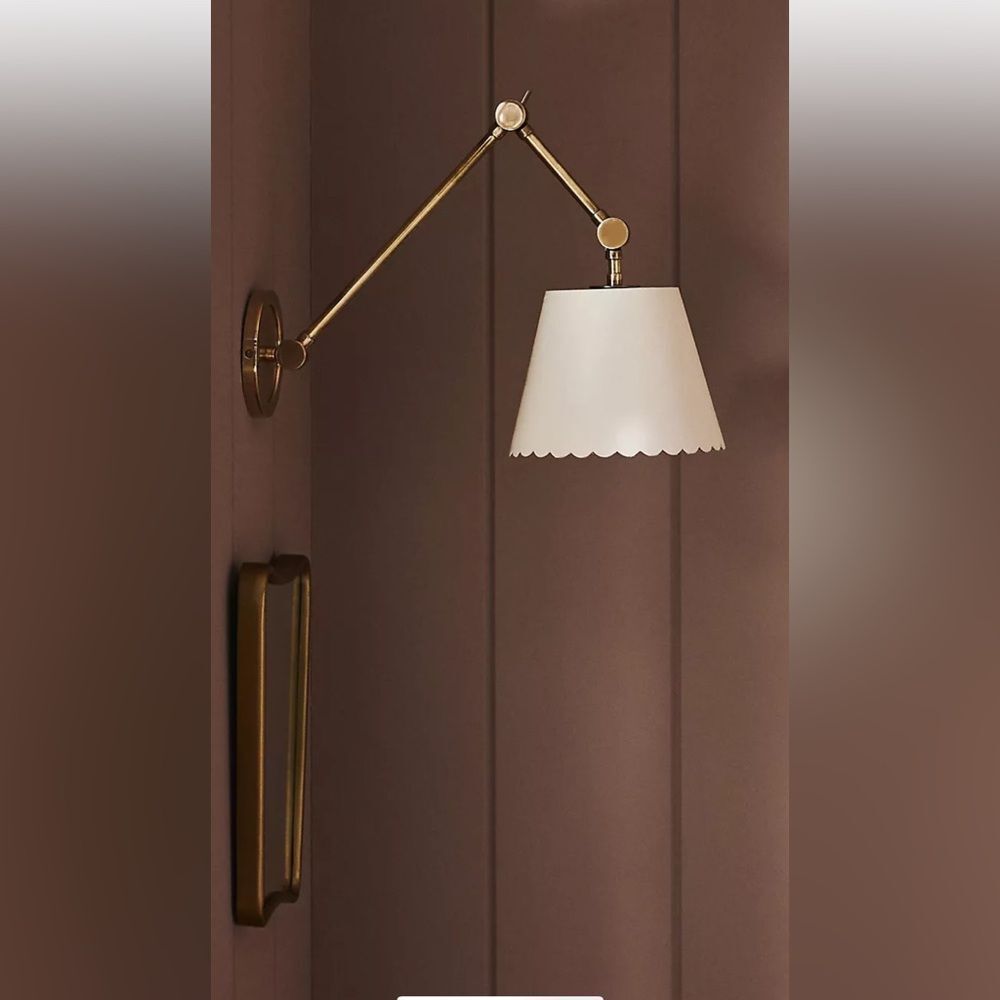Anthropologie Roberta Scalloped Leather Task Sconce Wall Light